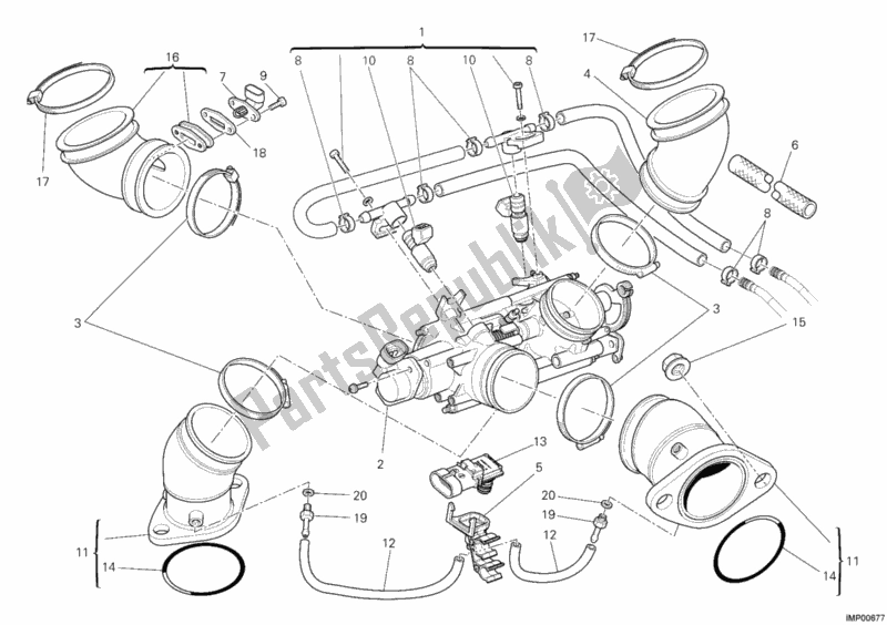 All parts for the Throttle Body of the Ducati Monster 696 USA 2012